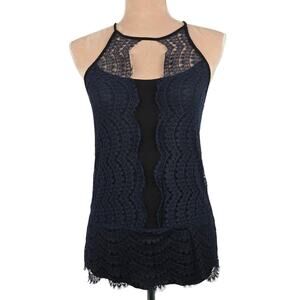 Anthropologie Postmark Lace Keyhole top Navy Black Size XS